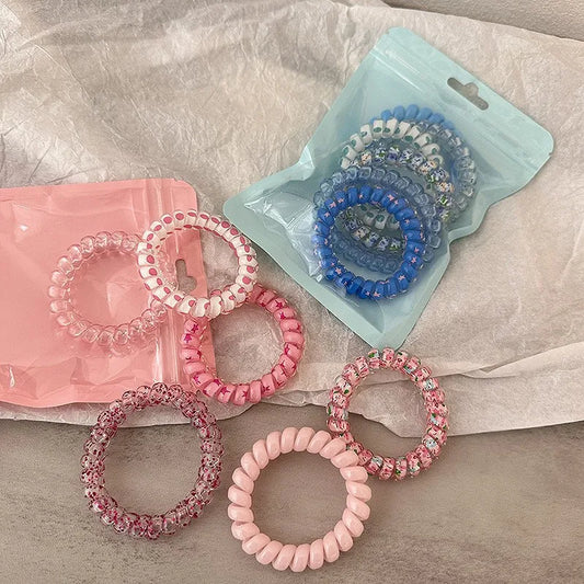 6Pcs/Set Hair Ties Colorful Elastic Plastic Hair Band Rubber Telephone Cord Scrunchies Hair Accessories Headwear Wholesale