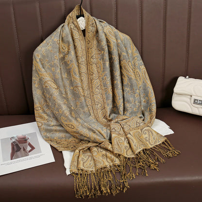 Tassel Blanket Design Thick Pashmina New Winter Warm Shawl Wrap Cashmere Scarf Women Neckerchief Poncho Stoles 2024