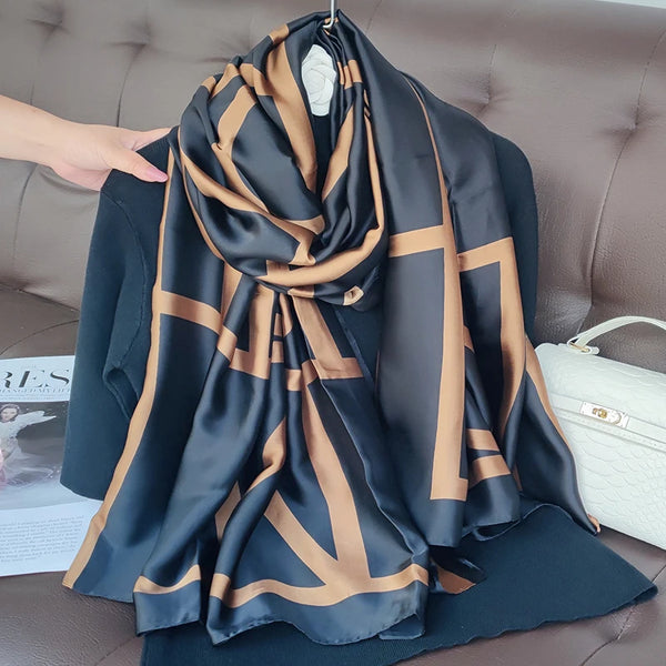 180*90cm Luxury Brand Women Summer Silk Scarves Shawls Lady Wraps Soft Female Geometry Beach Stole Bandanna Foulard Muffler