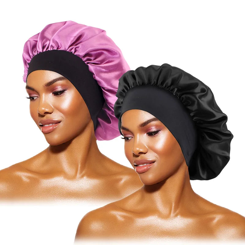 New Satin Sleeping Cap for Women Wide Elastic Band Shower Caps for Natural Long Curly Hair Bathroom Accessories