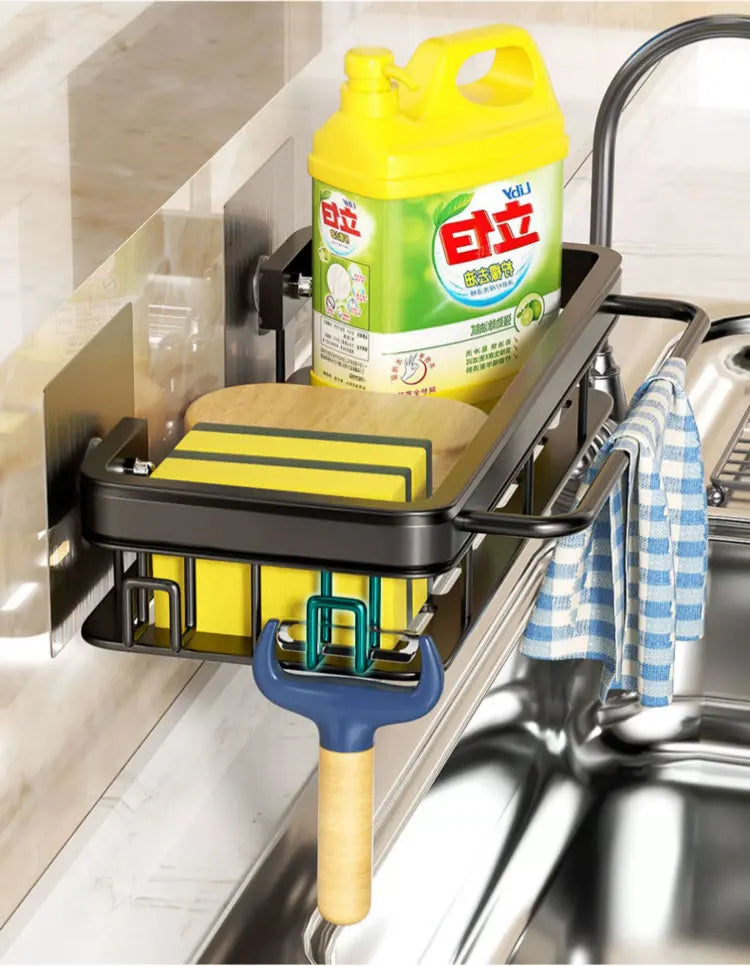 Wall Storage Suspended Kitchen Sink Drainer Sponge Holder Kitchen Soap Rack No Drill Shelf Storage And Kitchen Organization