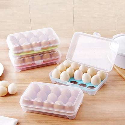 15 Grid Refrigerator Egg Storage Box Plastic Egg Fresh-keeping Case Holder with Lid Transparent Dispenser Kitchen Food Organizer