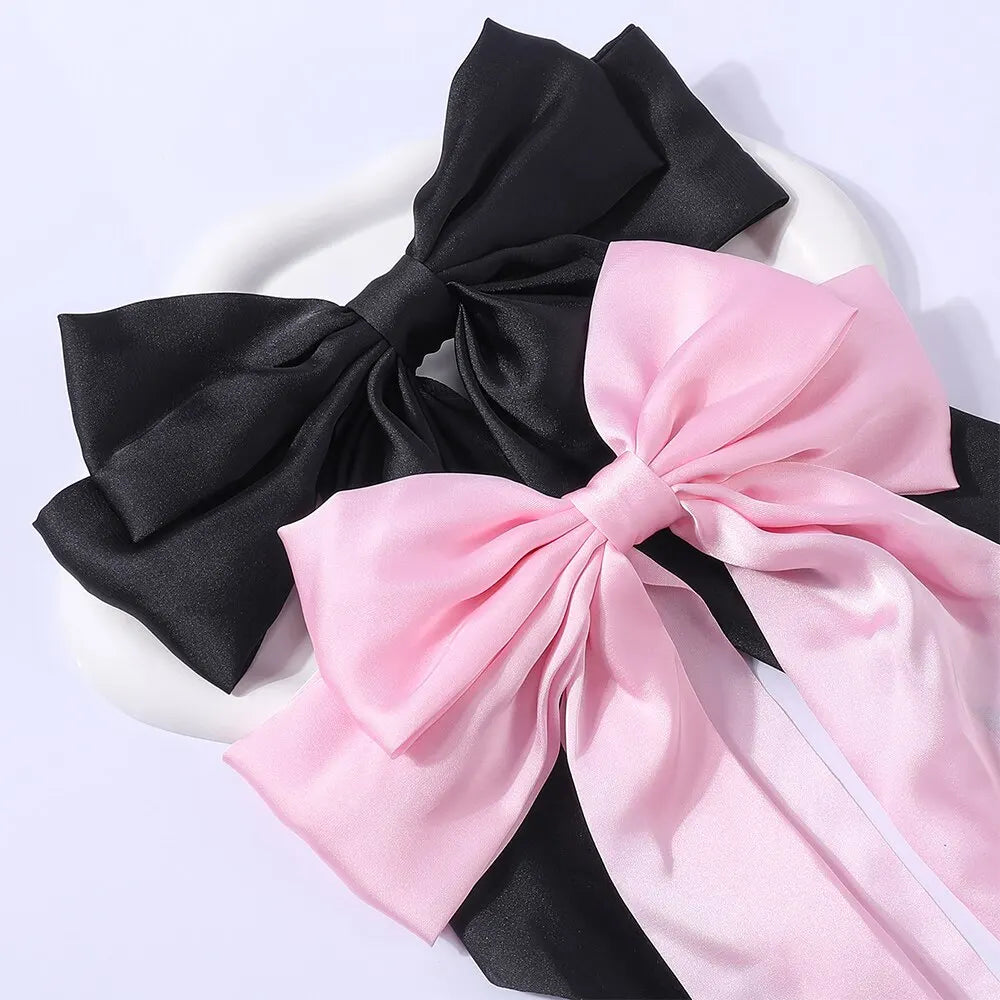 Women Elegant Bow Ribbon Hair Clip Fashion Solid Satin Spring Clip Simple Bowknot Hairpins Barrettes Hair Accessories for Girls