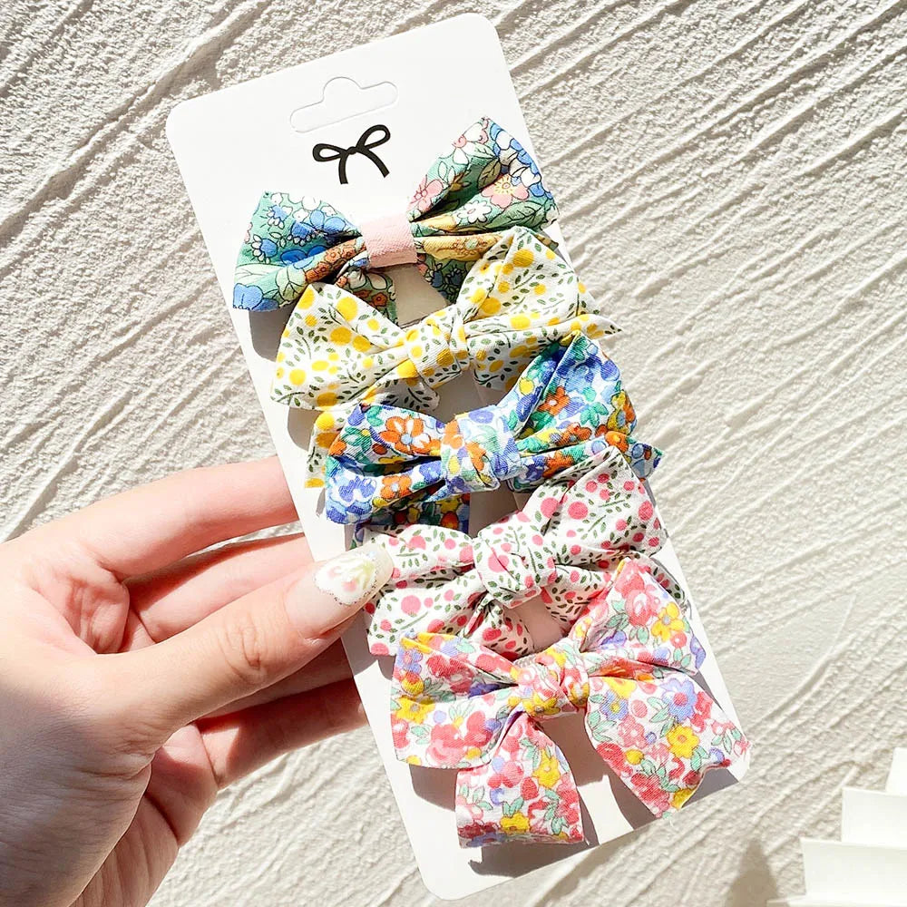 5Pcs/Set Hairpins for Kids Cute Plaid Print Star  Sweet Headband Hair Clips Children Girls Barrettes Fashion Bow Accessories