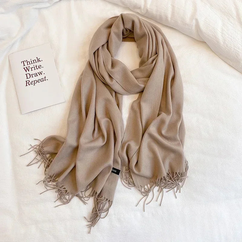 Solid Colors Cashmere Feel Scarfs for Women Winter Keep Warm Pashmina Scarfs Wraps Blanket Bufanda Women Scarves Stoles Foulard