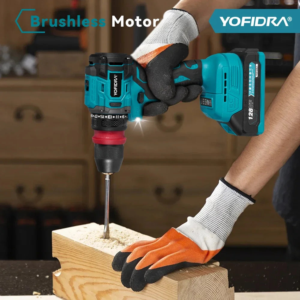 YOFIDRA 2 in1 Brushless Electric Screwdriver Hammer Cordless Drill Impact Multifunctional Power Tool  For Makita 18V Battery