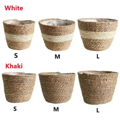 1Pc Nordic Style Handmade Straw Woven Basket Indoor Outdoor Flower Pot Plant Container