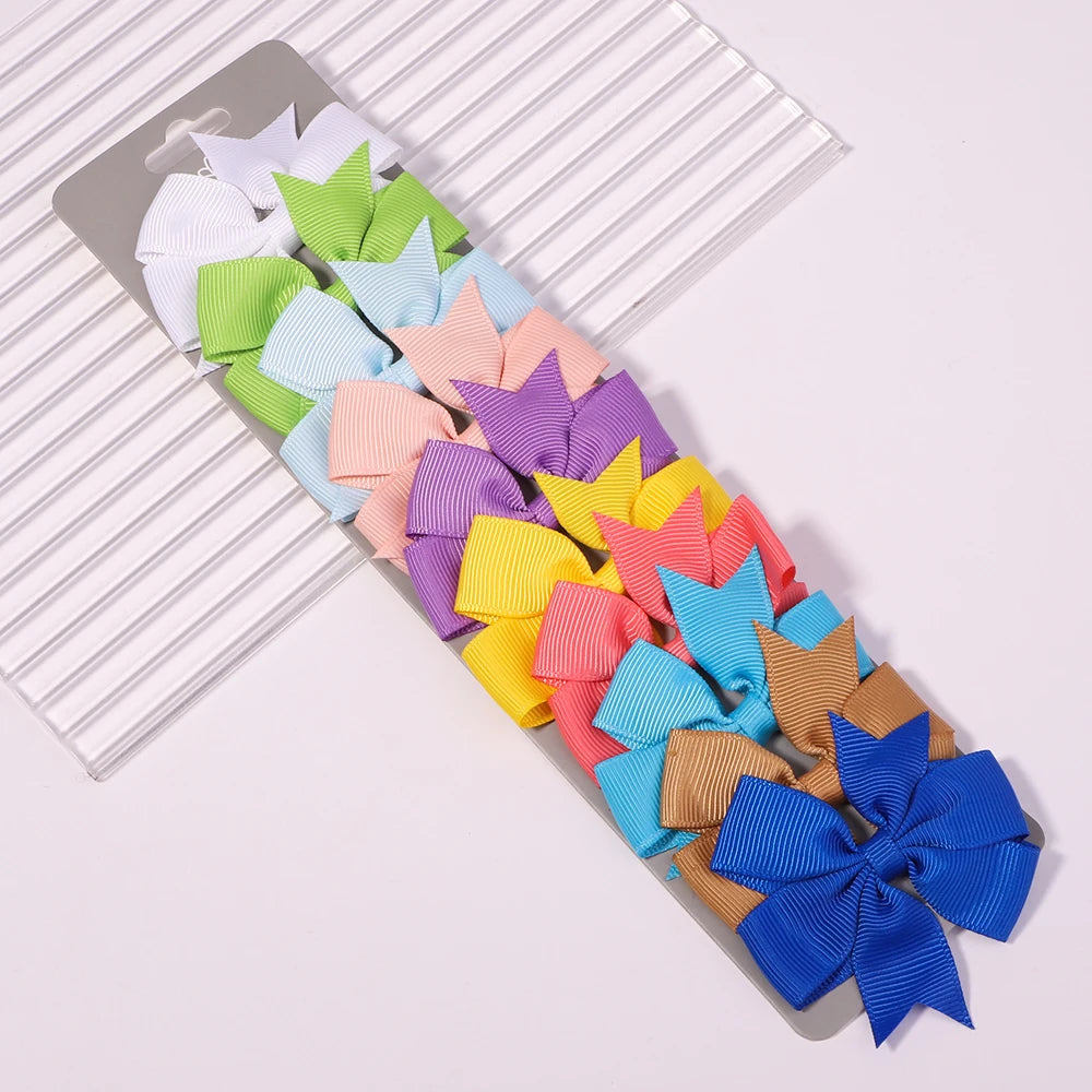 10pcs/set Solid Colors Grosgrain Ribbon Bows Clips Hairpin Girl's hair bows Boutique Hair Clip Headware Kids Hair Accessories