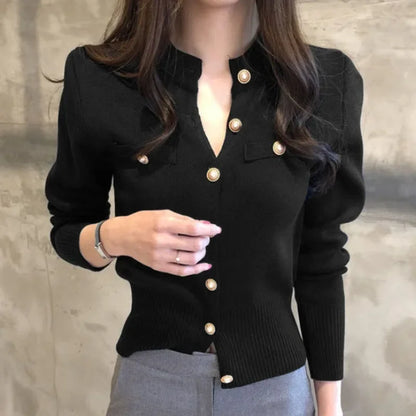 New Fashion Autumn Knitted Cardigan Sweater Women Long Sleeve Short Coat Casual Korean Single Breasted Slim Top Pull Femme 17375