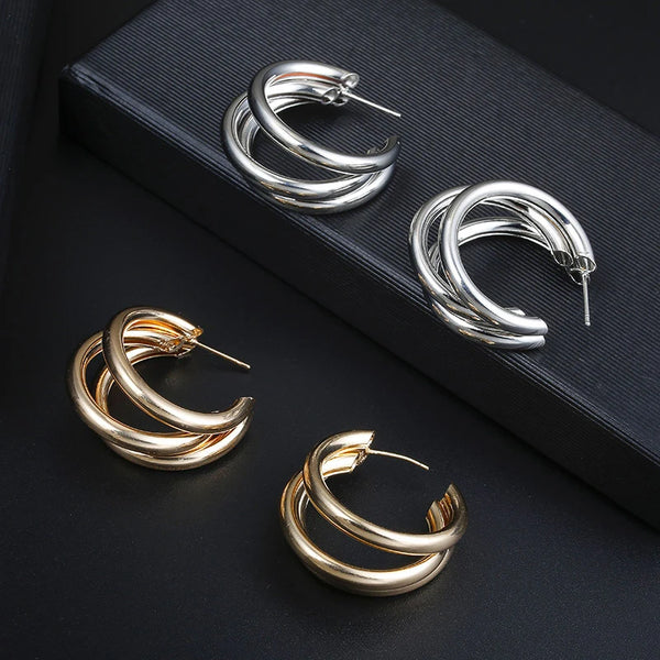 High-End Multi-Layered Metal Earrings For Women Niche Design Earrings European And American Style Retro Hoop Earrings