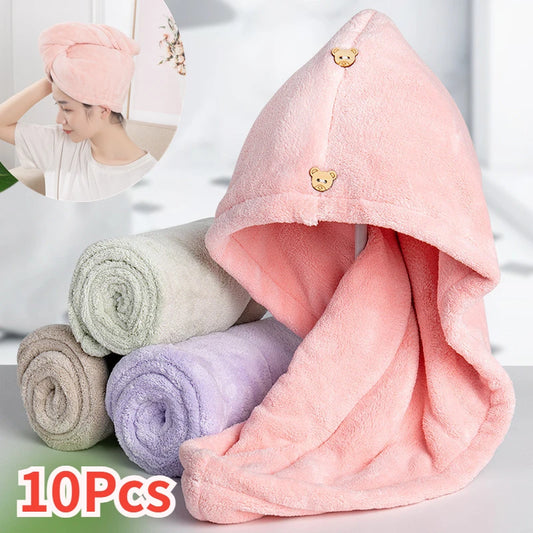 10Pcs Quick Dry Hair Quick Drying Microfiber Towels Bathroom Bathroom Accessories Nursing Cap With Buckle Sauna Spa Towel Bath