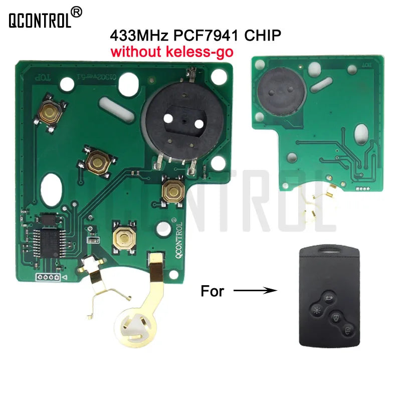 QCONTROL Car Remote Smart Key Fob Circuit Board for Renault Megane 433MHz PCF7941 Chip without keyless-go