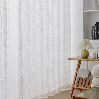 Yeman Gauze Leaf Lace Window Curtain Pure White Embroidery Translucent and Opaque Living Room Balcony Japanese Style