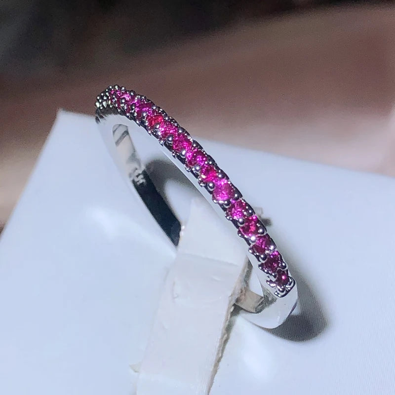 Fashion Slim Women's Ring Full of Small Diamand Pink AAA Cubic Zirconia Stone Wedding Engagement Trendy Jewelry Accessory