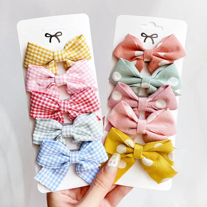 5Pcs/Set Hairpins for Kids Cute Plaid Print Star  Sweet Headband Hair Clips Children Girls Barrettes Fashion Bow Accessories