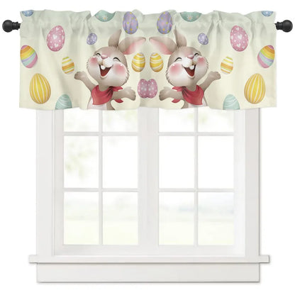 Easter Curtain Decorative for Kitchen Living Room Window Decor Rabbit Flowers Plant Retro Small Window Short Curtain 137x45cm