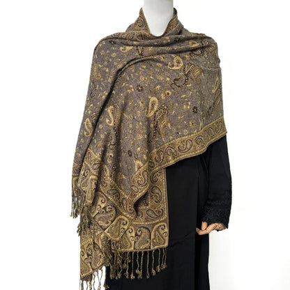 Fashion Ladies Paisley Kashmiri Imitated Pashmina Tassel Scarf Hijab Knitted Jacquard Bauhinia Vintage Scarf 180*70cm