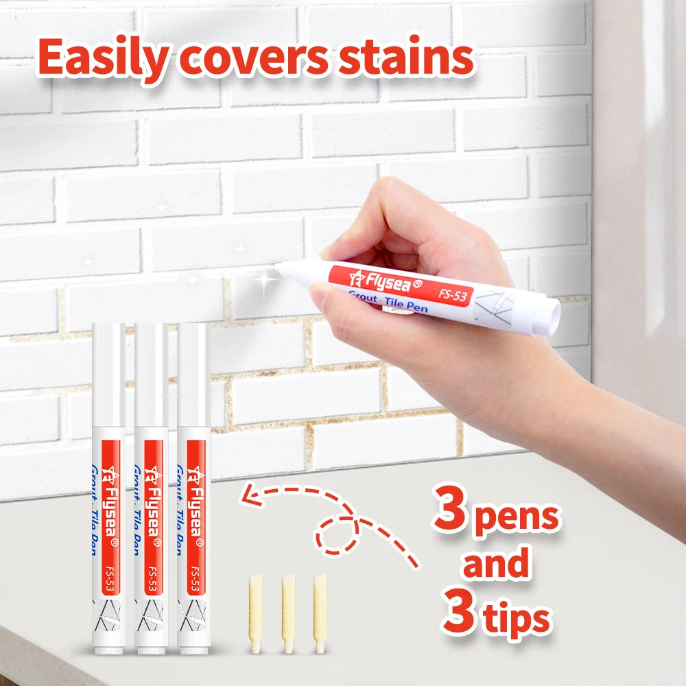 Grout Pen Waterproof Tile Marker Wall Seam Pen, for Tiles Floor Bathroom Decontamination Seam Repair (Black,White,Beige)