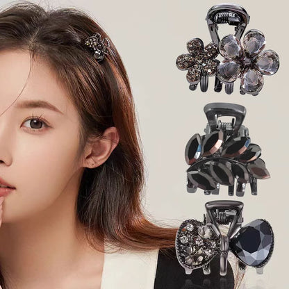 New Korean Style Alloy Rhinestone Black Hair Crab Claw For Ladies Women Headwear Summer Elegant Shining Hairpins Side Barrettes