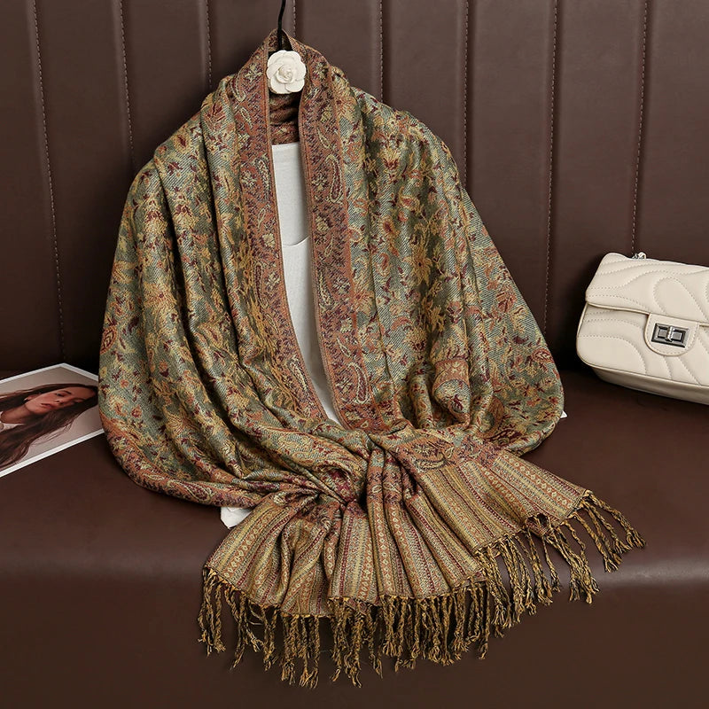 Tassel Blanket Design Thick Pashmina New Winter Warm Shawl Wrap Cashmere Scarf Women Neckerchief Poncho Stoles 2024