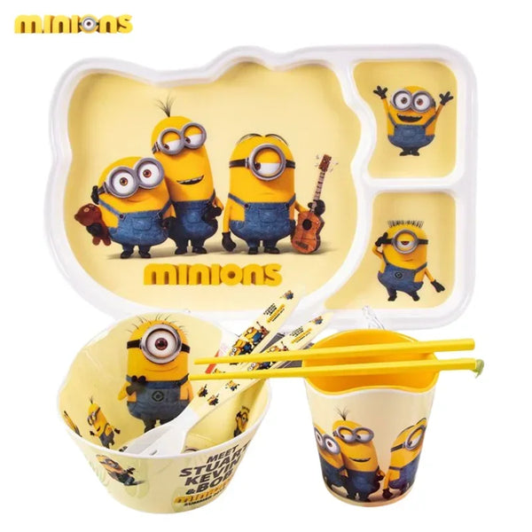 Despicable Me Minions Cartoon Cute Divided Dinner Plate Anti-fall Anti-scald Bowl Spoon Chopsticks Kawaii Children's Tableware