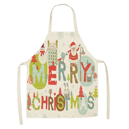 1Pcs Merry Christmas Apron for Woman Pinafore Cotton Linen Aprons 55x68cm Adult Bibs Kitchen Baking Cooking Accessories