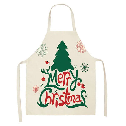 1Pcs Merry Christmas Apron for Woman Pinafore Cotton Linen Aprons 55x68cm Adult Bibs Kitchen Baking Cooking Accessories