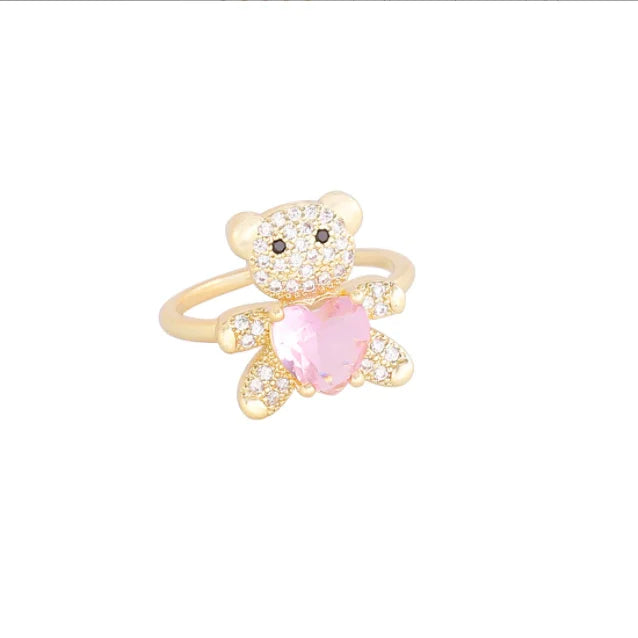 New Love Bear Ring INS Light Luxury Ring Charm Jewelry Ring Cute Girl Gift Factory Wholesale Zircon Ring