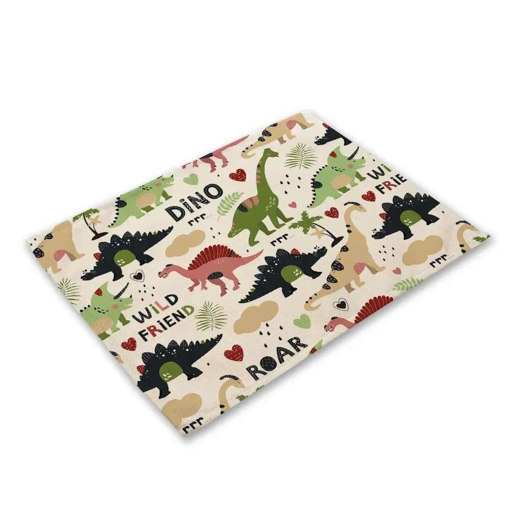 Cute Cartoon Dinosaur Place Mats mats For Children Kids Fabric Coaster Table Decoration Mat Kitchen Dining   Pads