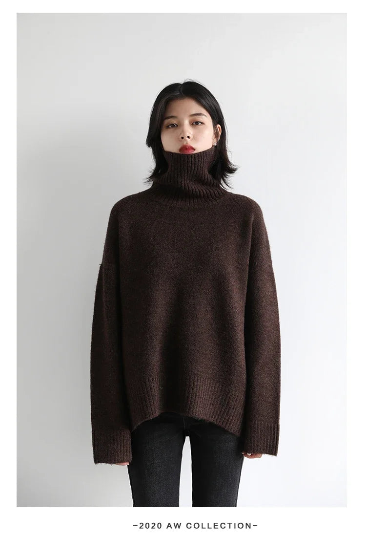 CHIC VEN Women's Sweater Autumn Winter New Turtleneck Knit Pullover Loose Clothes for Women Warm Solid Basic Female Tops 2023