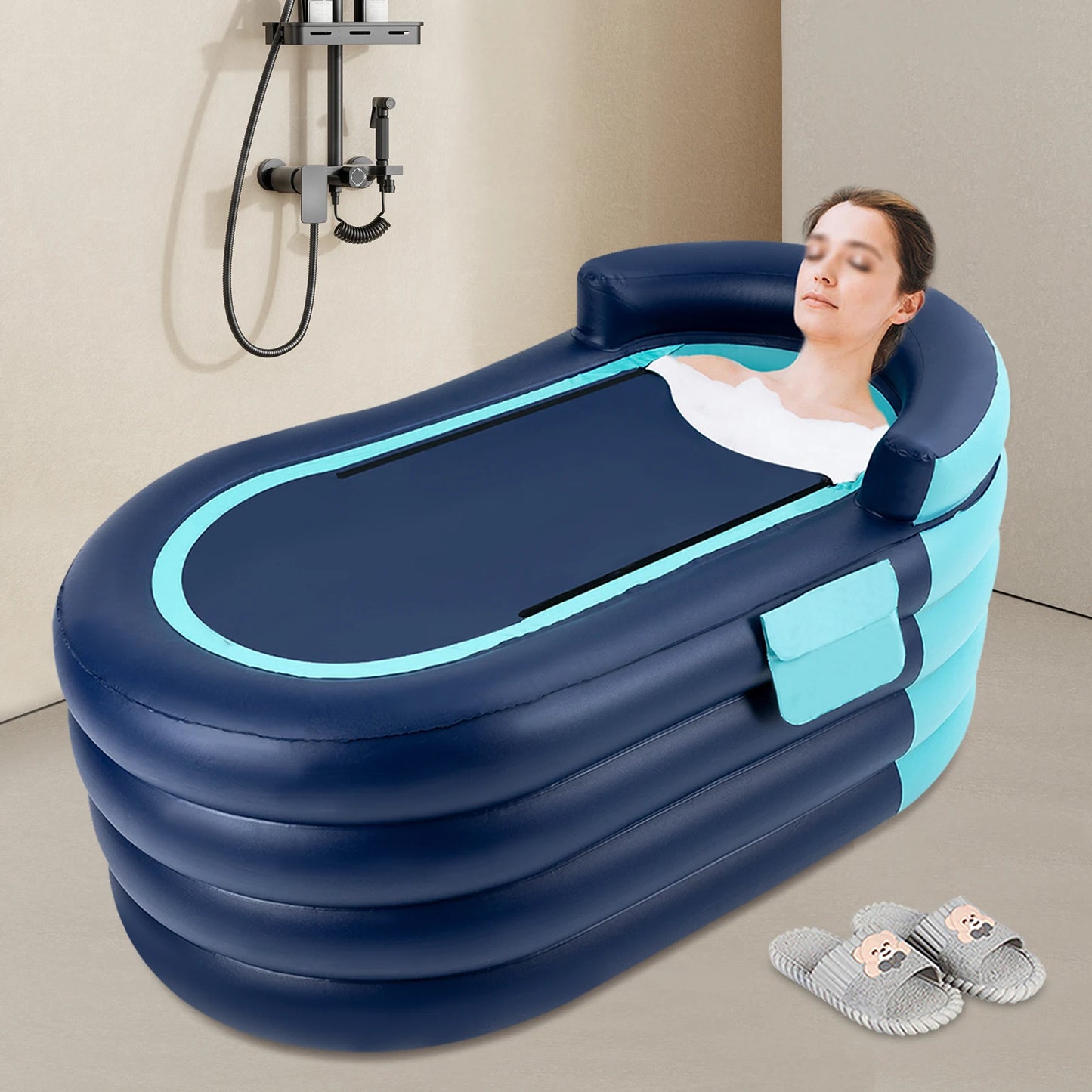 Inflatable Adult Bathtub with Wireless Electric Air Pump for Hot Water Bath Ice Bath Blue / Orange