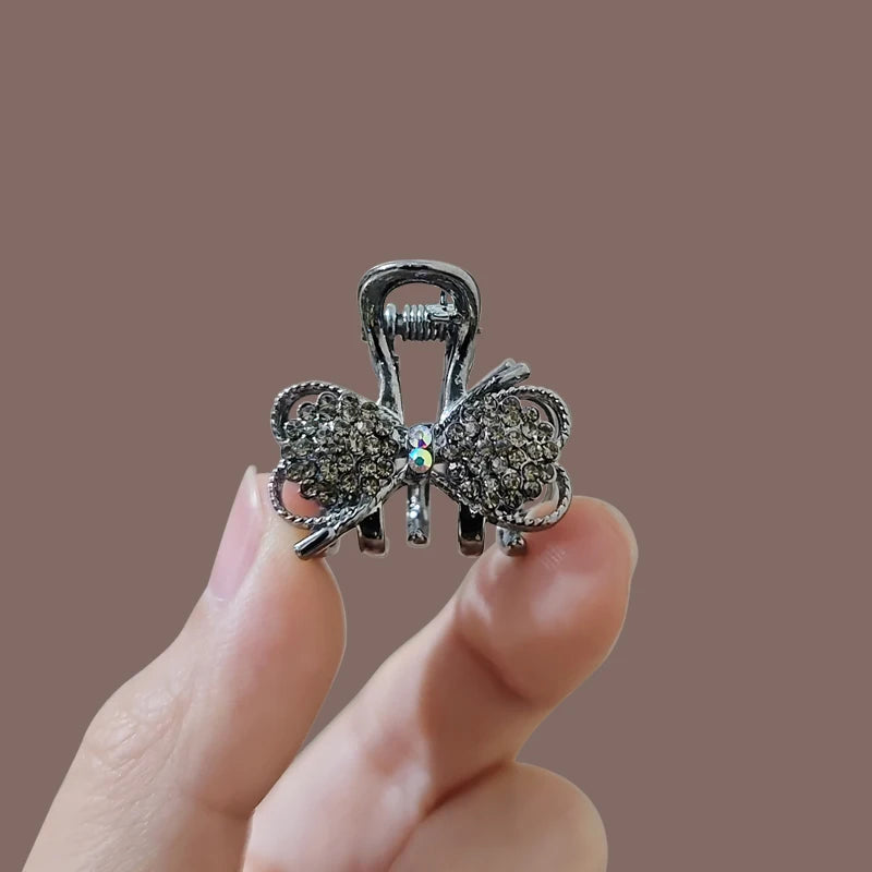 New Korean Style Alloy Rhinestone Black Hair Crab Claw For Ladies Women Headwear Summer Elegant Shining Hairpins Side Barrettes