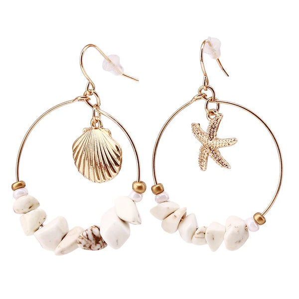 Sea Shell Earrings For Women Gold Color Trendy Metal Shell Cowrie Statement Dangle Earrings 2023 New Summer Beach Jewelry