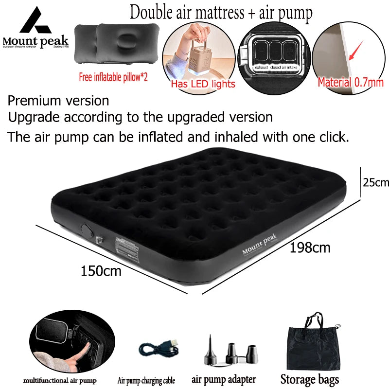 Interior Air Mattress Glamping Mats PVC Inflatable Sleeping Mattress Luxury 2 Person Camping Bed Mat Built-in Pump Thicken Mat