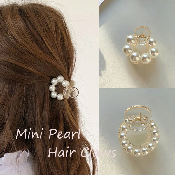 Sweet Mini Pearl Hair Claws Acrylic Round Hairpins Crab Fashion Thin Hair Barrettes Clips For Women Girl Daily Hair Styling Tool