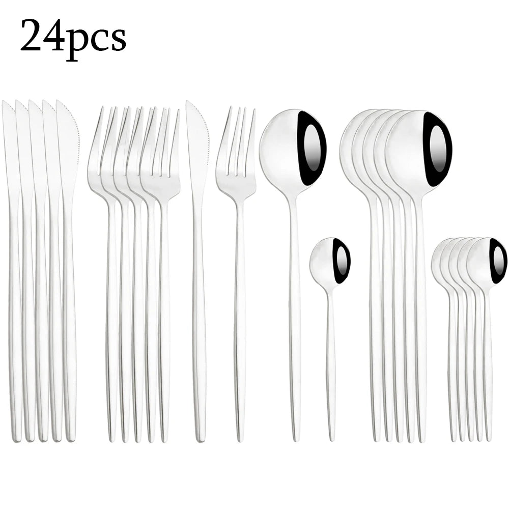 Zoseil Cutlery Set in Red and Gold Stainless Steel 24 Pcs Dinnerware Set in Flatware Kitchen Dinner Mmirror Stainless Steel