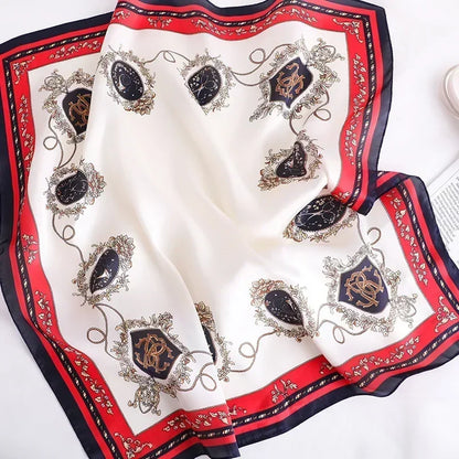 2025 Spring and Autumn New Imitated Silk Scarf Women 70cm Printed Square Scarf Outdoor Small Soft Headband Shawl Wrap Hijab Lady