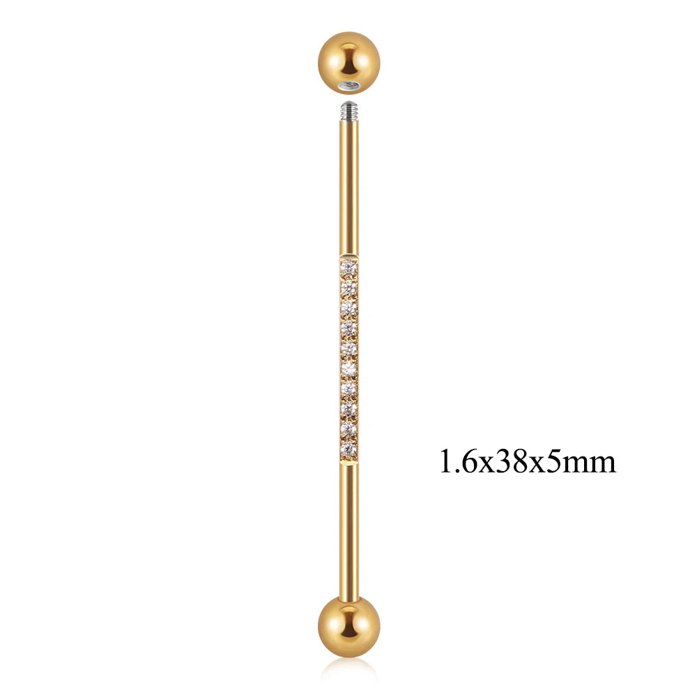 1PC Stainless Steel Industrial Barbell Long Bridge Micro Insert Zircon Earring Transversal Women Ear Piercing Jewelry 16G