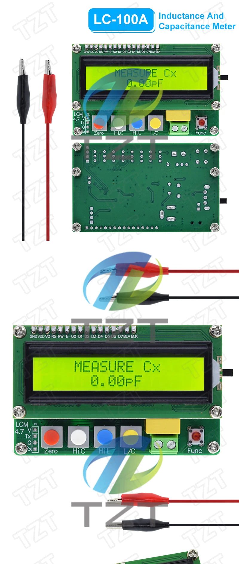 TZT LC-100A Digital LCD Capacitance Inductance Meter LC Meter 1pF-100mF 1uH-100H LCD Display High Precision Fully functional