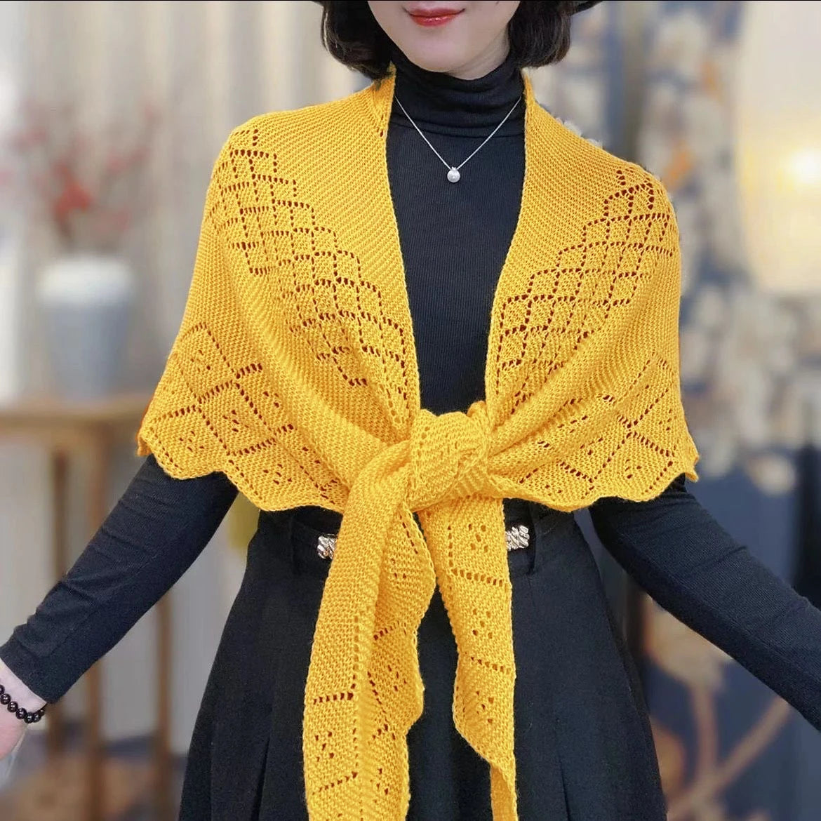 Female Knitted Hollow Out Shawl Wraps Hotsale Long Scarf Pashmina With Fashion Style Women Stoles Scarf Elegant Shawl Cape