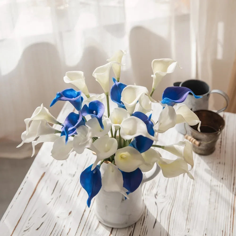 10pcs PU Mini Calla Lily Artificial Flower Fake Wedding Hand Bouquet Home Decoration Flores Artificiales Para Decoracion Hogar