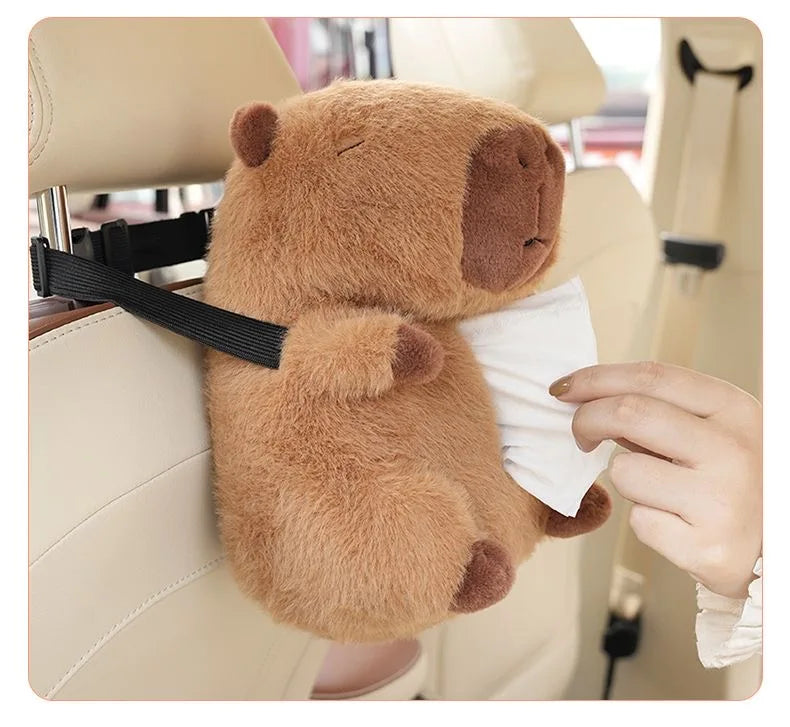 Cute Capybara Plush Car Pillow Rearview Mirror Tissue Box Car Headrest Shoulder Cover Combination Of Car Supplies Decoration Car