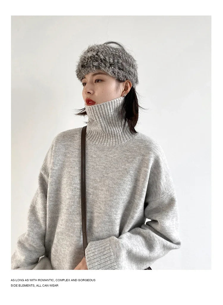 CHIC VEN Women's Sweater Autumn Winter New Turtleneck Knit Pullover Loose Clothes for Women Warm Solid Basic Female Tops 2023