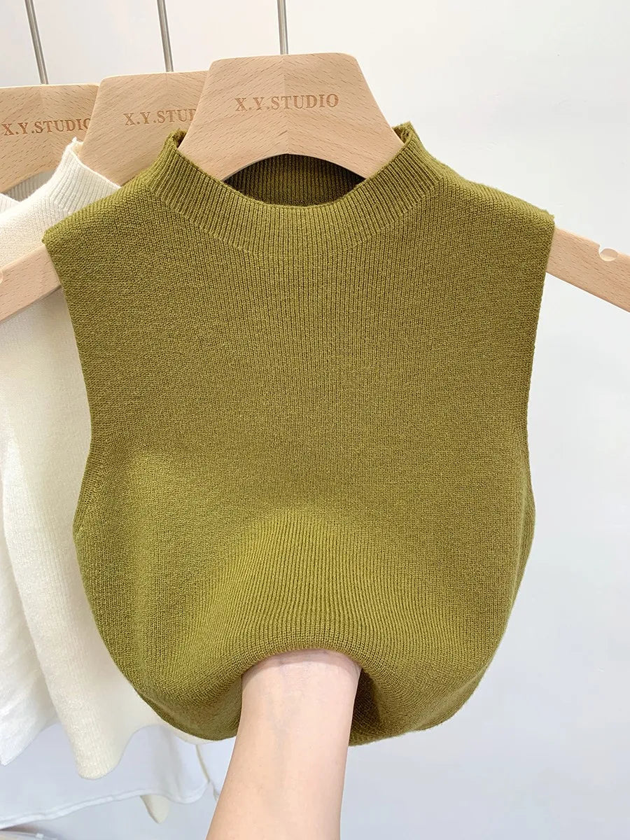 Women Knitted Tank Top Summer Fall Slim Sweater Short Sleeveless Solid Spring Autumn Sweaters Pullovers 2025