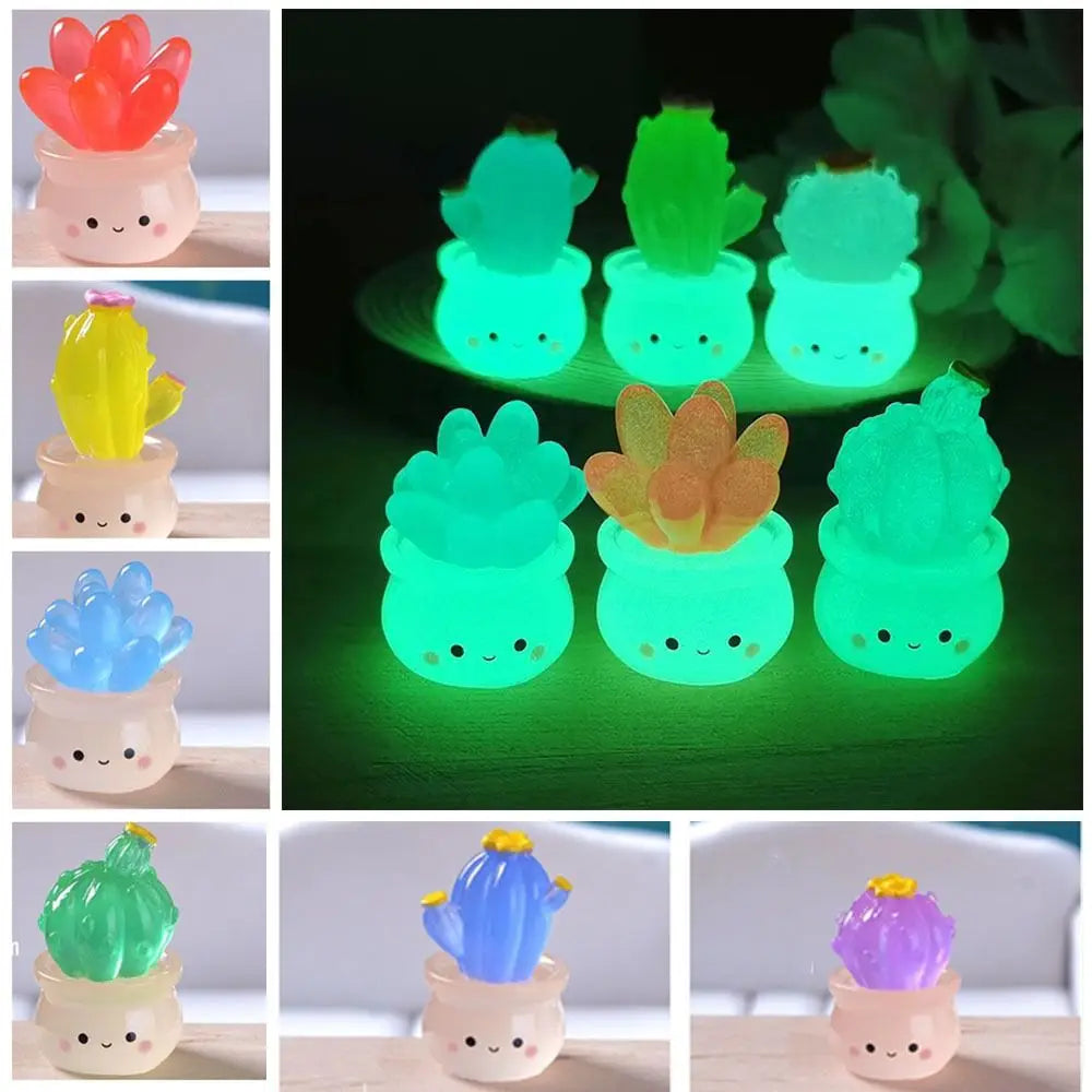 Cute Luminous Succulent Cactus Miniatures Mini Resin Crafts Cactus Potted Plants Ornaments Realistic Night Glow Cactus Figurine