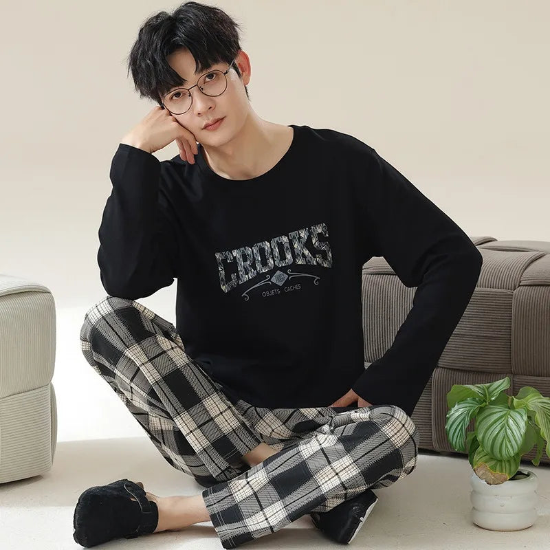 2024 Spring Autumn Plus 4XL Cotton Men's Sleepwear Pajamas Korean Fashion Pijamas Sets Casual Loungewear Pyjamas Night Fashion