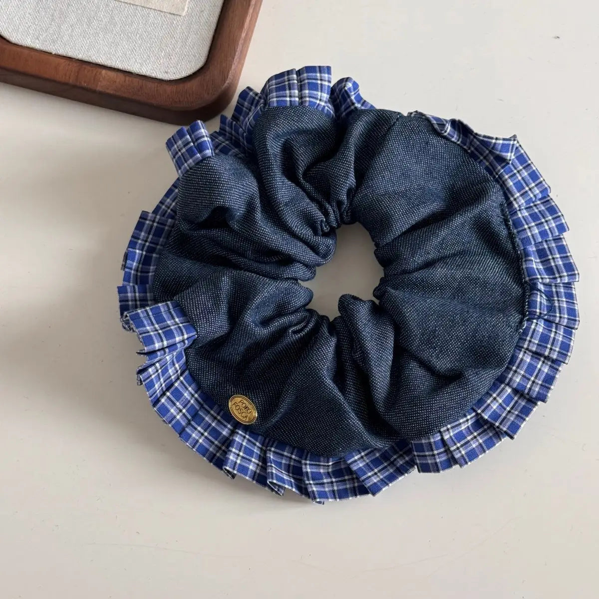 Korean New Design Blue Plaid High-Grade Retro Preppy Style Elastic Scrunchie Small Bun Head Rope Hair Accessories