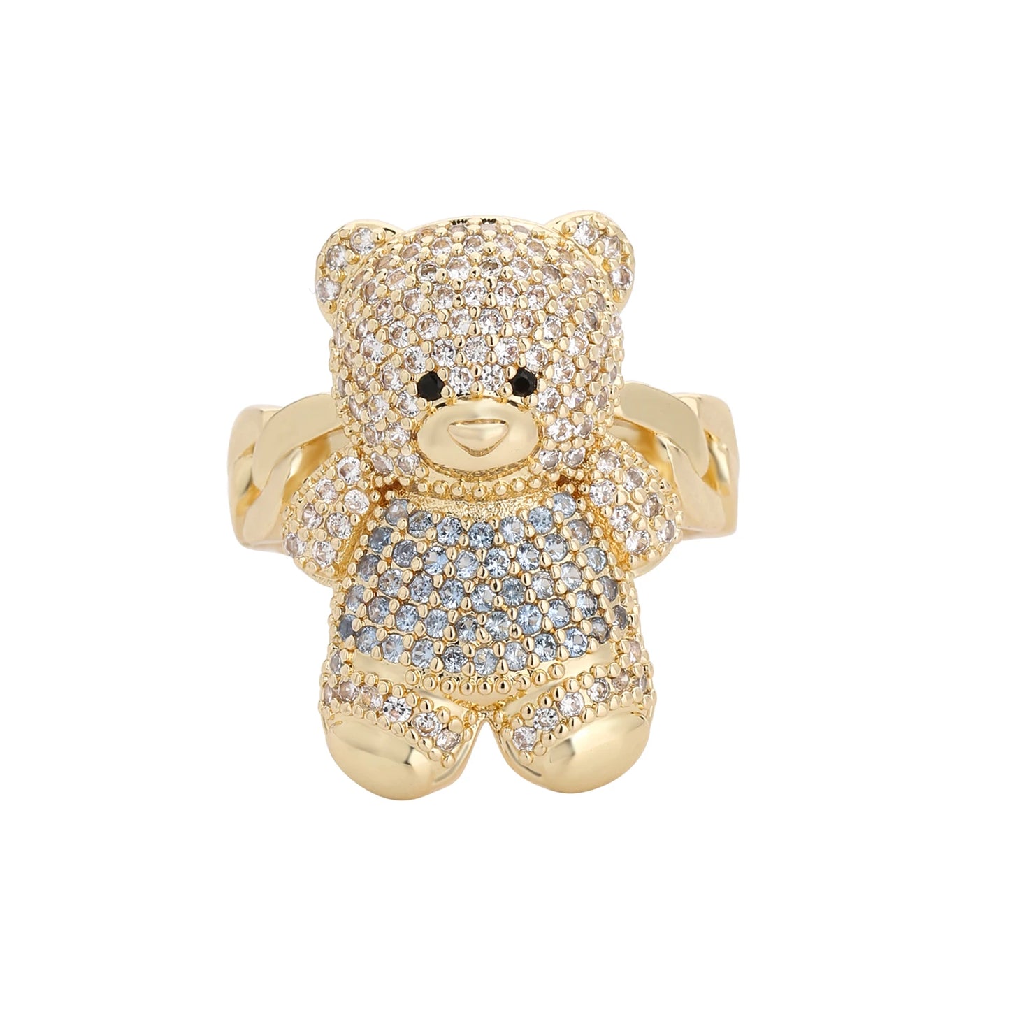 New Original 14k Gold Plated Fashion Colorful Cute Teddy Bear Ring Suitable for Women and Girls Animal Personality Jewelry