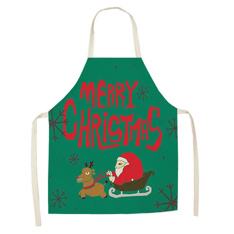 1Pcs Merry Christmas Apron for Woman Pinafore Cotton Linen Aprons 55x68cm Adult Bibs Kitchen Baking Cooking Accessories