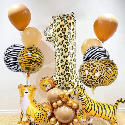 32Inch Leopard Cheetah Big Helium Foil Balloons Leopard Number 0-9 Balloons Kids Jungle Safari Animal Birthday Party Decorations